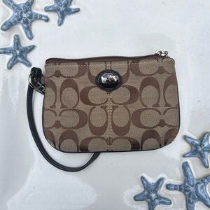 Coach Brown Signature Wristlet with Black Strap